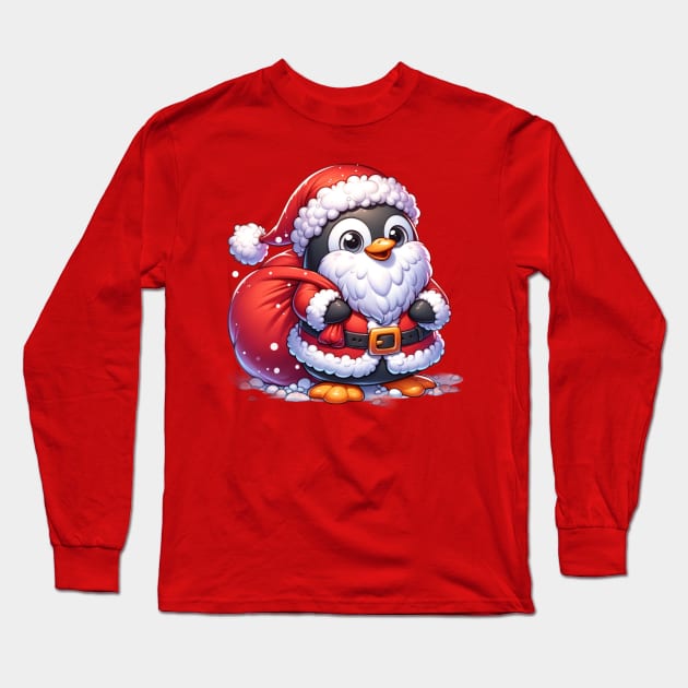 Santa Penguin Long Sleeve T-Shirt by TooplesArt